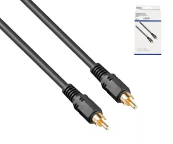 Audio-video cable RCA plug to plug, connection cable, high quality, RG 59/U, black, DINIC box with Euro hole, length 5.00m